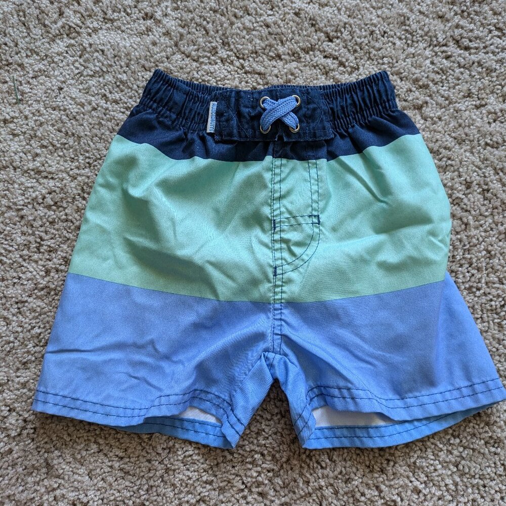 Rugged Butts Kids Swim Trunks, Green and Blue Colorblock, Size 2T